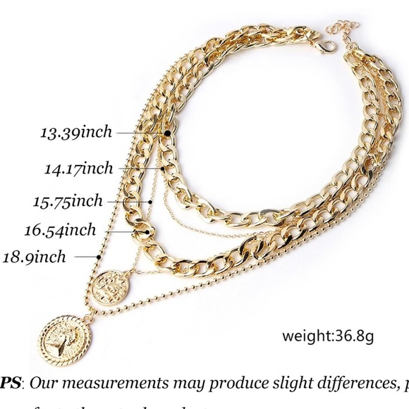 Free People Multi-layer layered Gold cuban Thick Chain Portrait Coin Necklace - Picture 6 of 6